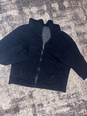 Brandy Melville Black Zip Hoodie with Gray Fleece Lining